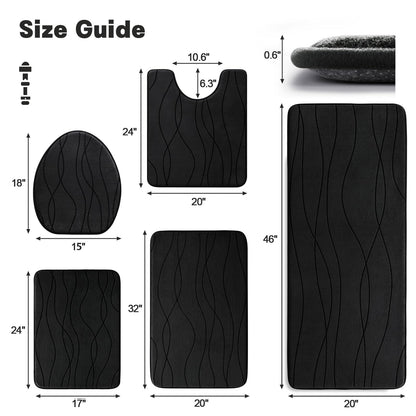 YIHOUSE Memory Foam Bathroom Rug Sets, Black, 5 Piece