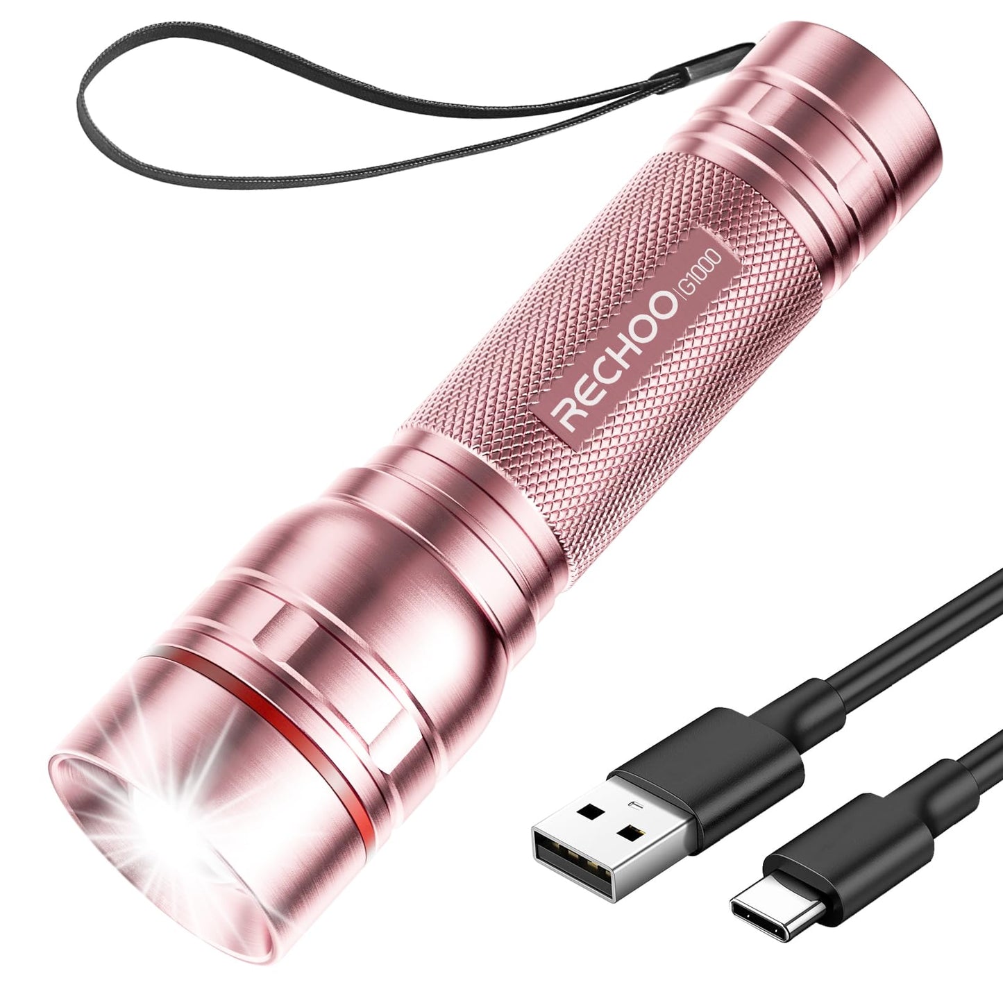 Flashlight Rechargeable High Lumens, G1000 Super Bright Flash Light Pink, Small Zoomable LED Flashlight with 3 Lighting Modes, Portable Tactical Flashlight for Camping Essentials, Gifts for Women