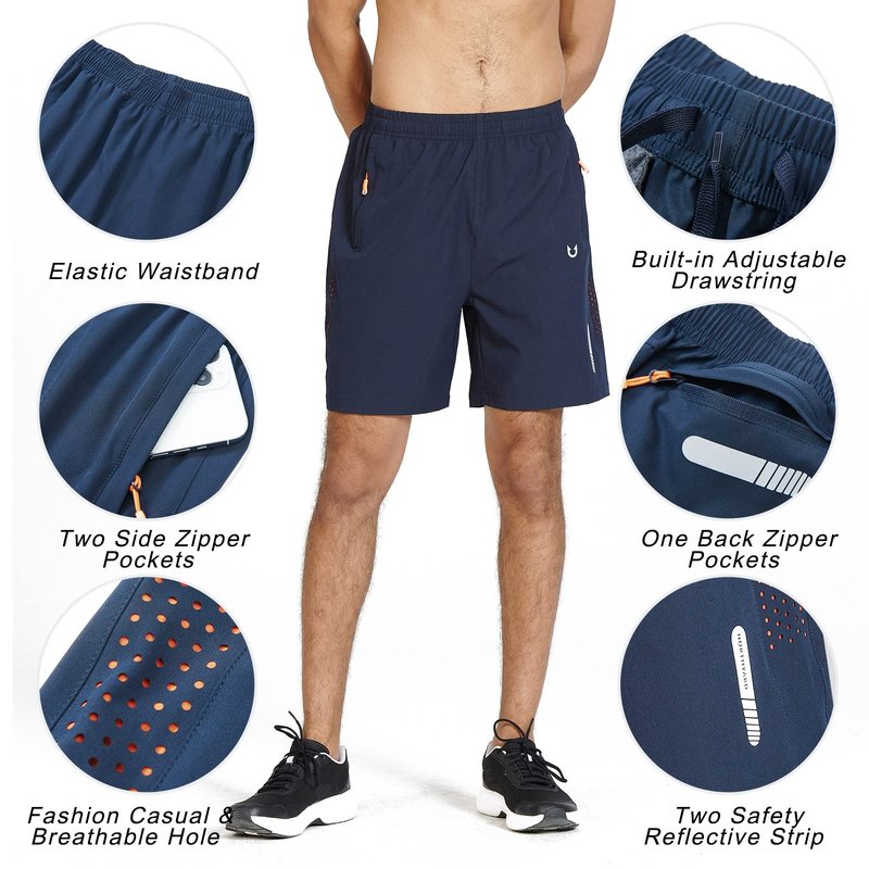 NORTHYARD Men's Athletic Running Shorts Gym Workout 7"/9"/5" Quick Dry Lightweight Sports Basketball Tennis 3 Zipper Pockets Navy XL