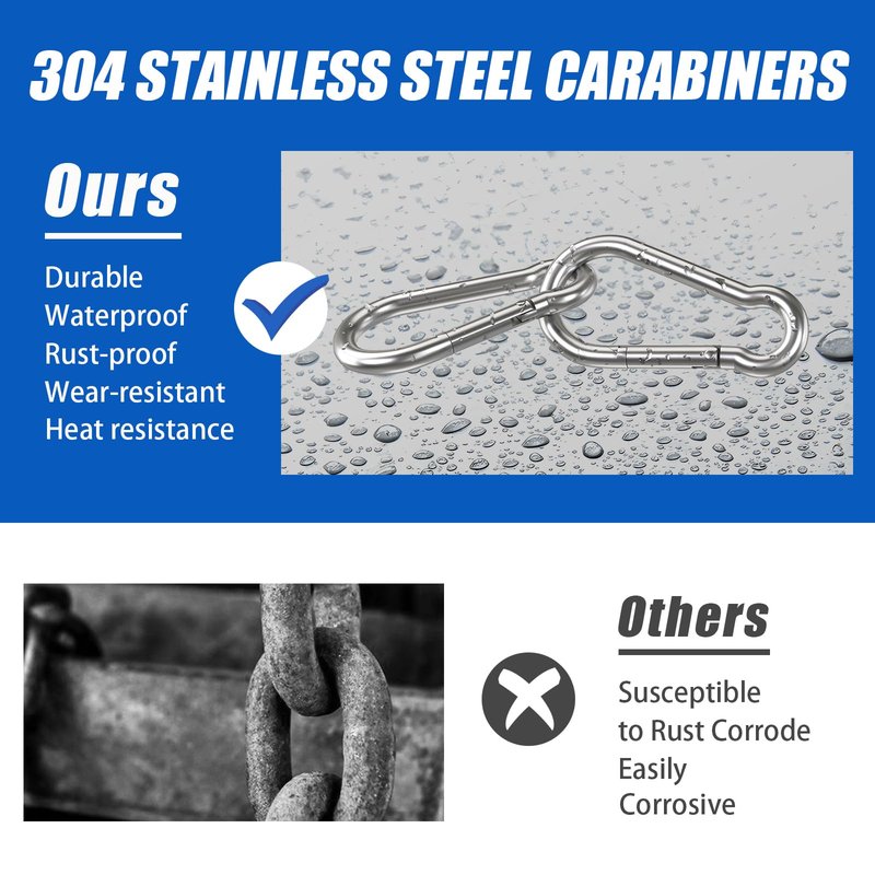 Small Carabiner Clip Hooks, 15pcs 1.57 inch Carabiners Heavy Duty, 304 Stainless Steel Spring Snap Hook Fits Camping Hiking, Metal Clips for Rope Chain Keys Rings