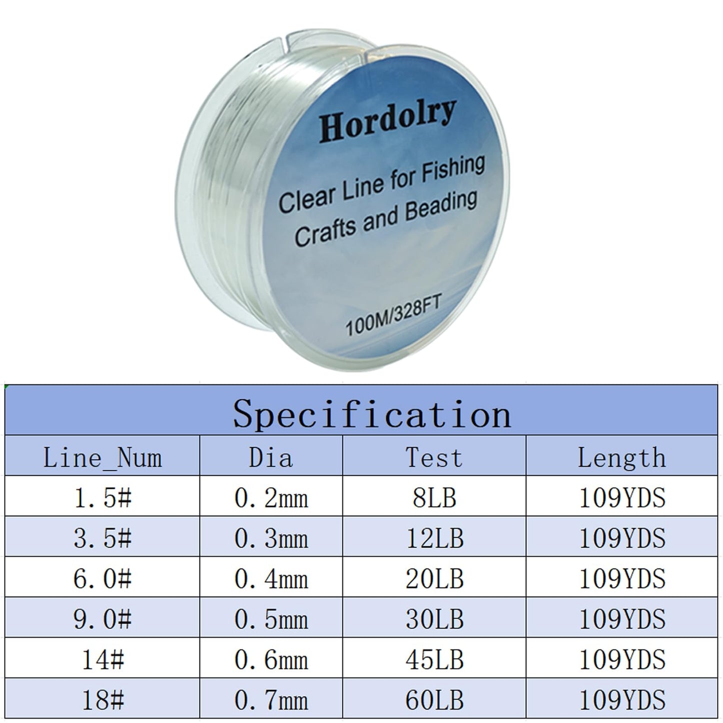 Hordolry 0.3mm Clear Fishing Line, 328FT Invisible Fishing Wire, Lower Memory Extruded Nylon Monofilament Line with UV Protection for Freshwater & Saltwater, Hanging Decorations, Beading
