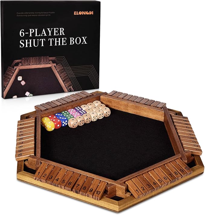 Upgraded 1-6 Player Shut The Box Dice Game with 12 Dice+Bonus Wooden 12 Dice Classic Wooden Board Table Math Game for AdultsKids/Tabletop Board Games for ClassroomHomeParty or Pub