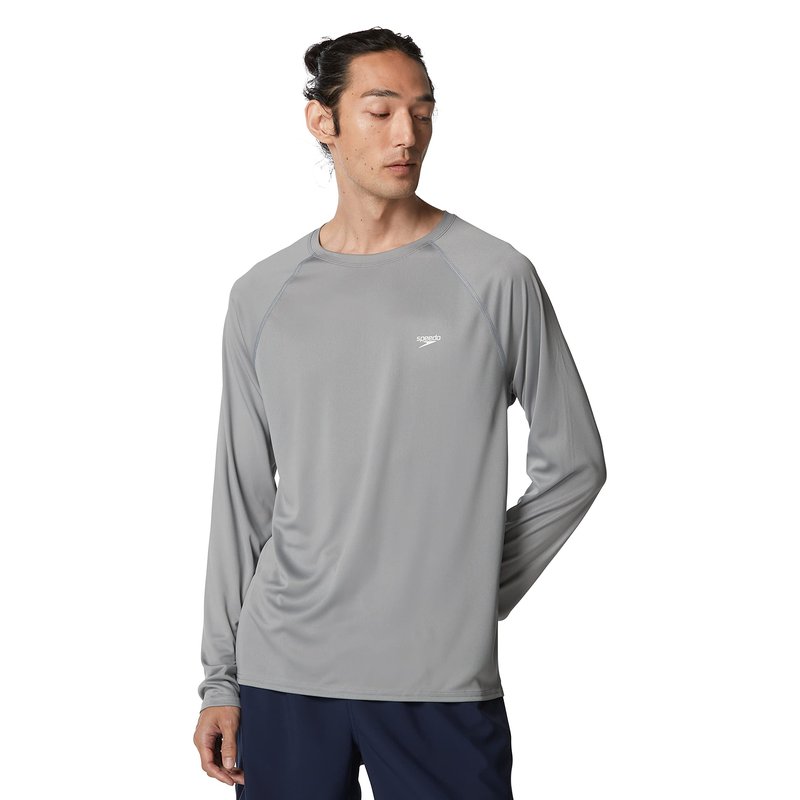 Speedo Mens UV Swim Easy Long Sleeve Regular Fit Rash Guard Shirt, Monument, Large US