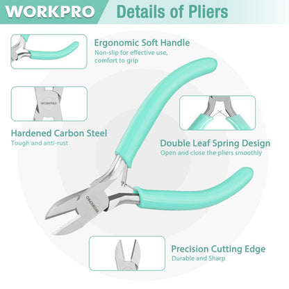 WORKPRO Jewelry Pliers Set, 3 Pack Jewelry Making Tool Kit Includes Mini Needle Nose Plier/Chain Nose Plier, Round Nose Plier and Wire Cutter for Jewelry Repair, DIY Crafts, Jewelry Making Supplies