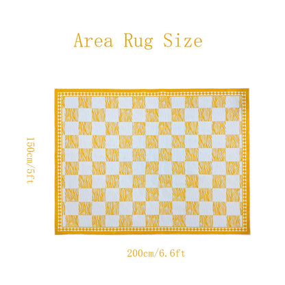 Lacomfy Checkered Rug Carpet 5x6.6Ft Modern Abstract Zebra Mat for Kids Boys Girls Bedroom Farmhouse Living Room Office Entryway Decor, Chic Stripe and Checkerboard, Nonslip Washable, Yellow