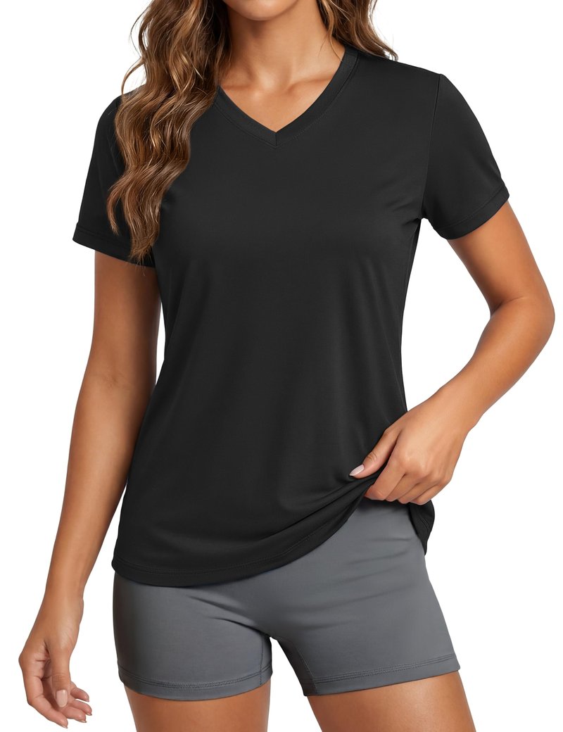 MAGCOMSEN Women's Workout Tops Short Sleeve UPF 50+ Athletic Shirts Quick Dry V-Neck T-Shirt Moisture Wicking Gym Tee
