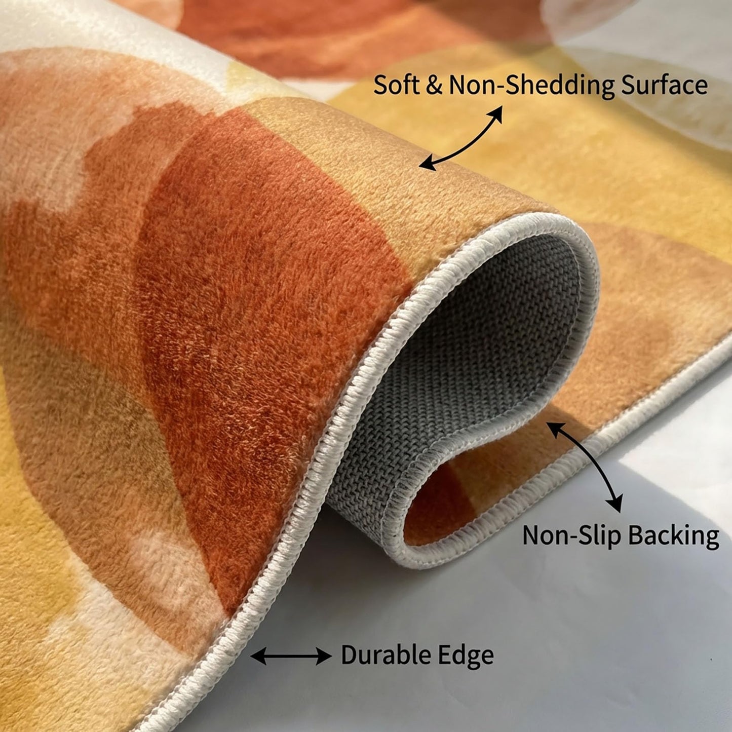 GraceSway 5x7 Area Rug, Modern Abstract Watercolor Rug in Rust Orange and Mustard Yellow, Faux Cashmere Ultra Soft Short Pile, Machine Washable, Non-Slip, for Living Room, Bedroom
