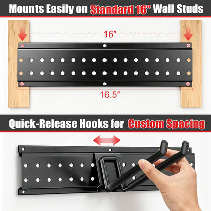 ZICANYCO Garage Tool Organizer Wall Mount 49.5 inches with 10 Adjustable Heavy-Duty Hooks, Garage Organization, Garden Tool Storage Rack, Yard, and Shed, Holds Up to 400 lbs
