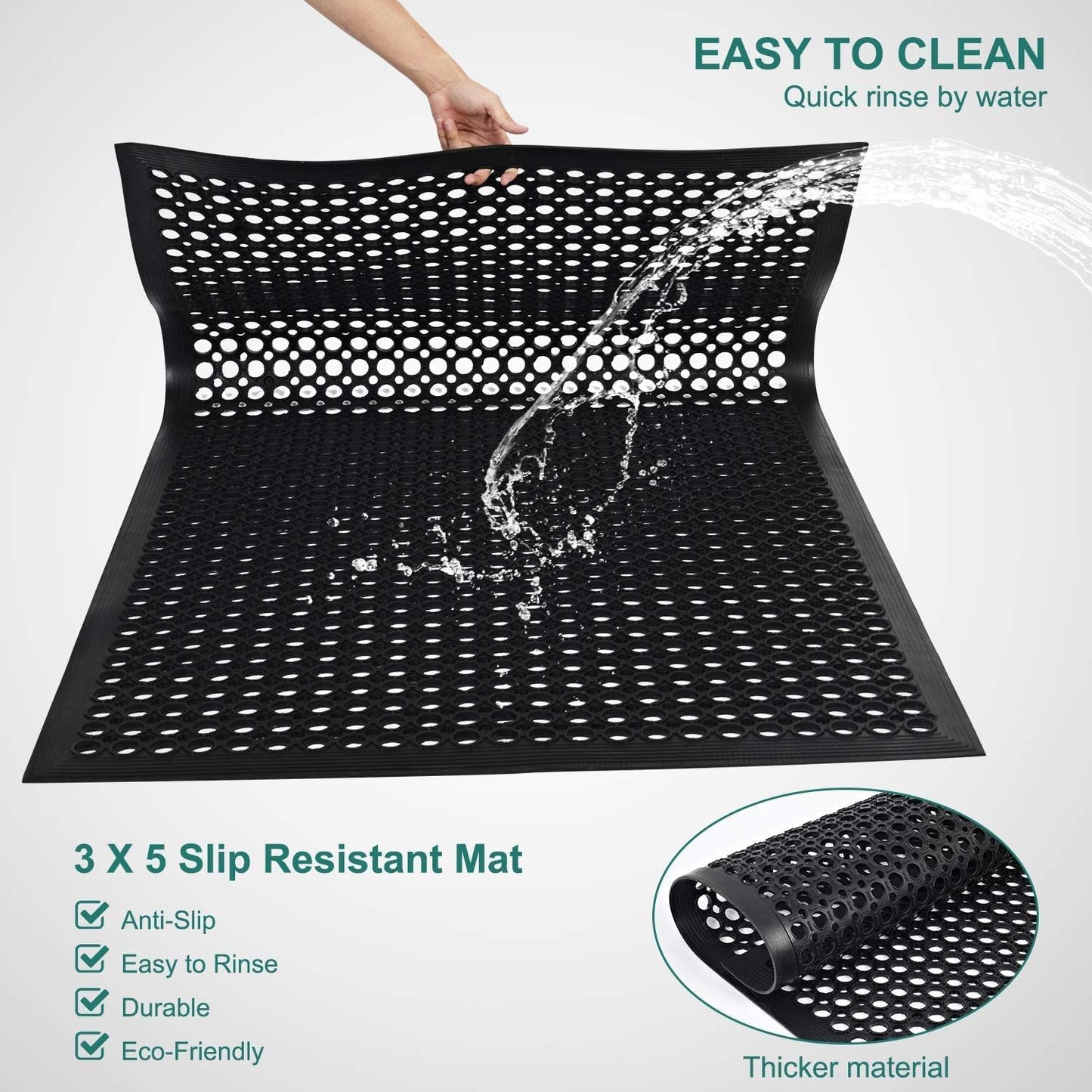 Rubber Floor Door Mats Outdoor Entrance Commercial Restaurant Kitchen Anti Fatigue Rubber Drainage Mat New Non Slip Bar Floor Mat for Garage Use Black 36inch x 60inch from SallyMall