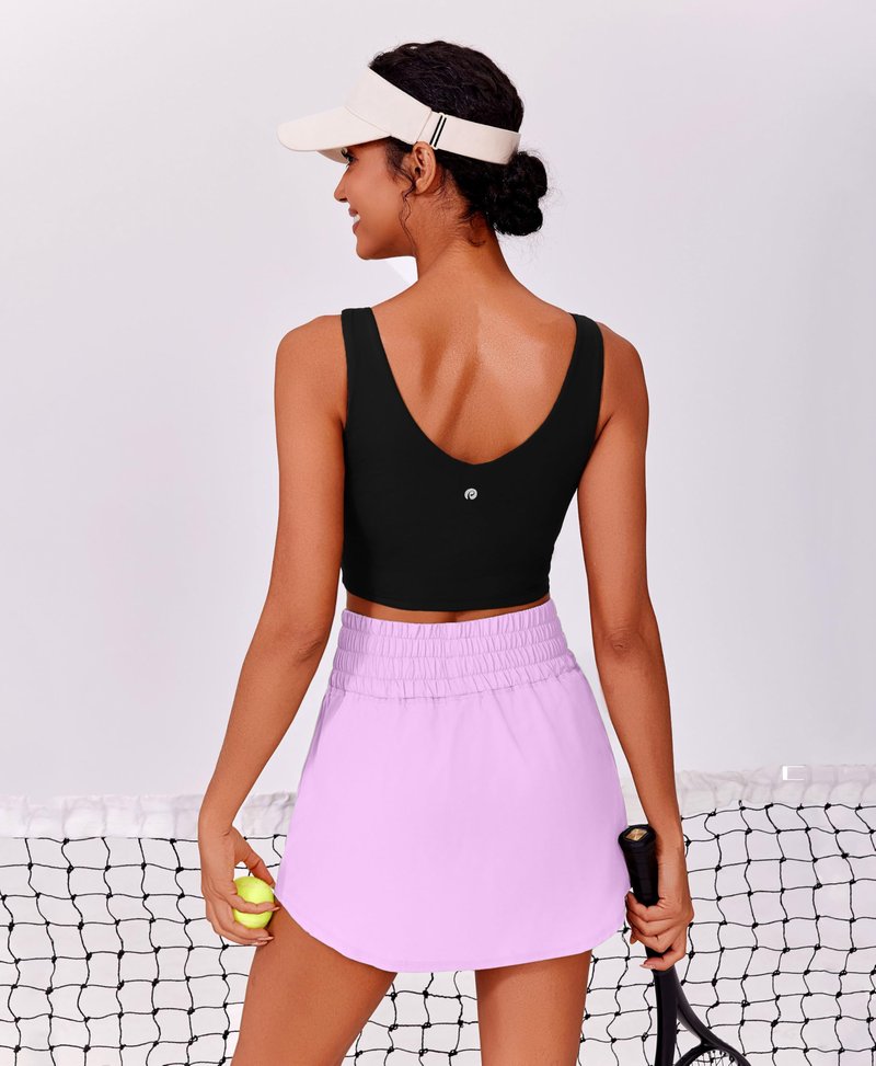 PINSPARK 16" Golf Skirts for Women High Waist Tennis Skort Skirt Lightweight Athletic Skorts with Pockets Flowy Workout Skirt Activewear, Light Pink Small
