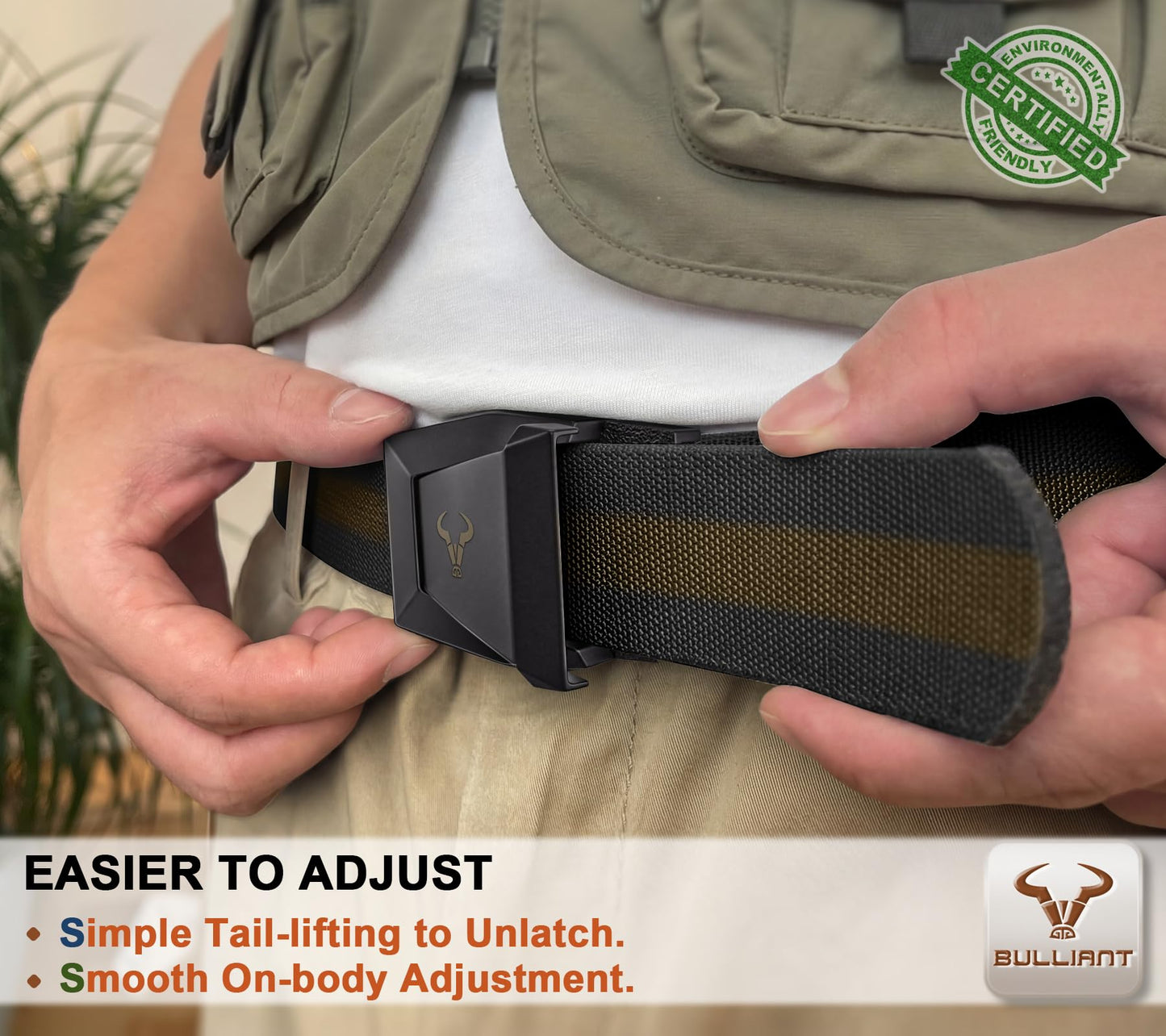 BULLIANT Men Belt-Tactical Work Rigger Web Western Belt Stretch Fit 1 1/2" For CowBoy Jean Outddor-Cut For Size(Black/Wood Thrush,28"-34" Waist Adjustable)