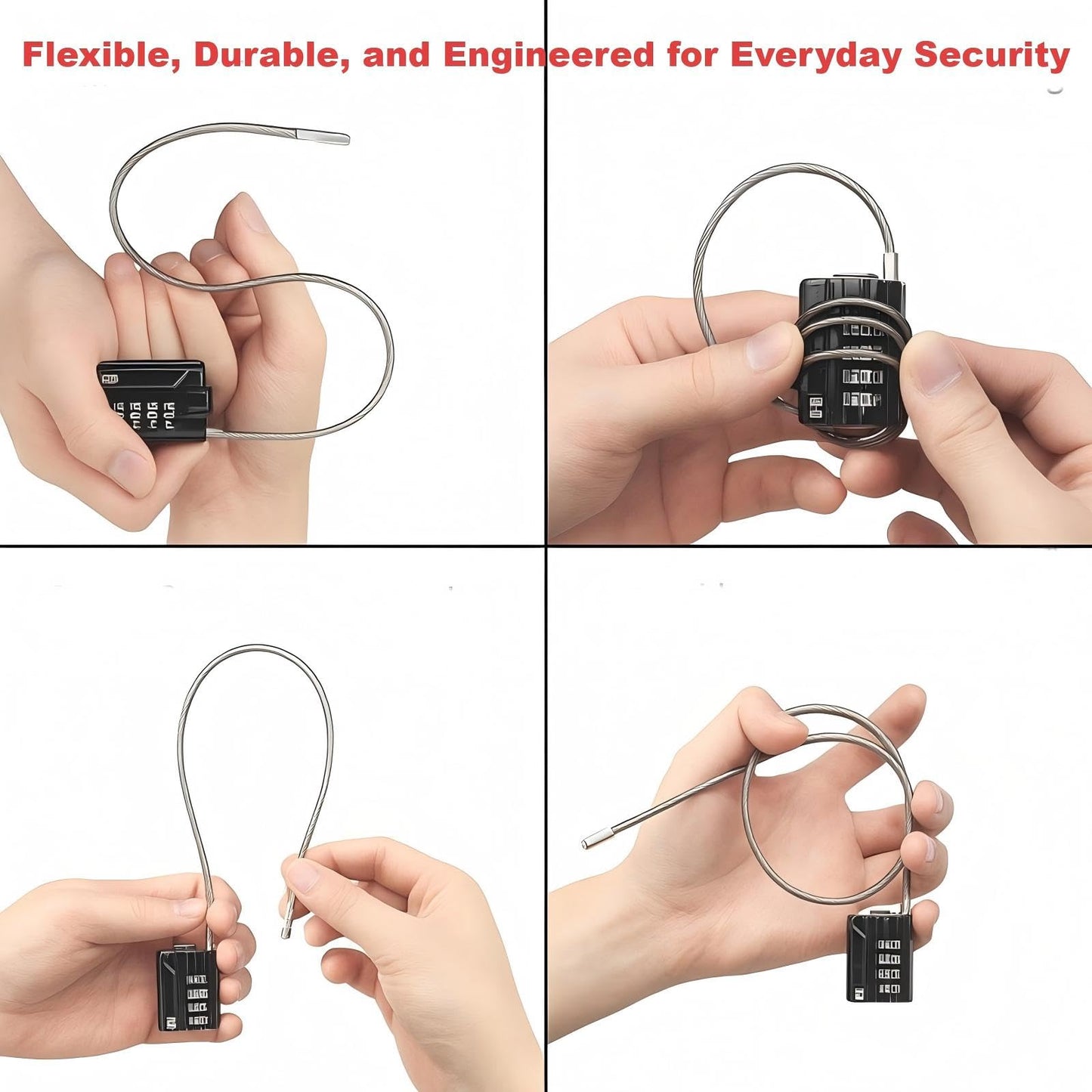 RESET-200 4-Digit Combination Cable Lock, 11.8 in/30cm, 2 Pack