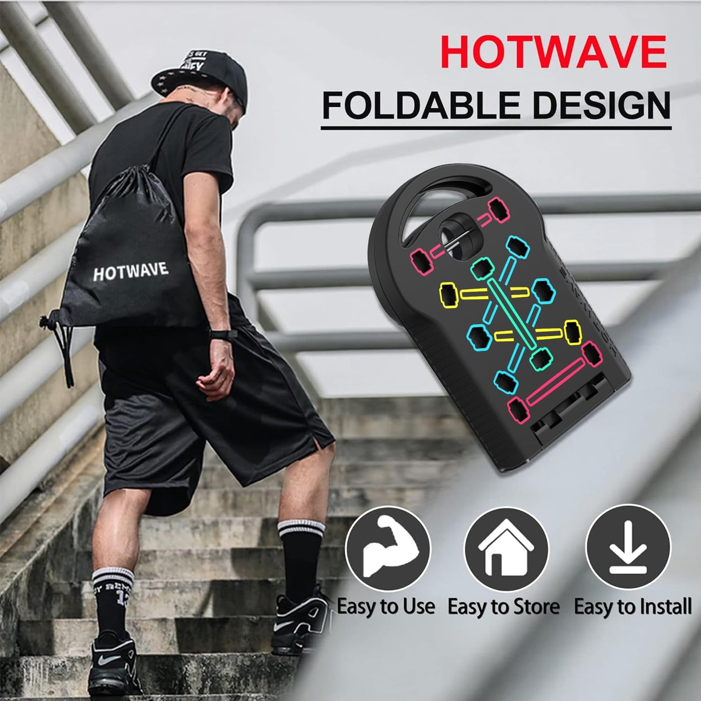 HOTWAVE Push Up Board, Portable PushUp Board, Foldable 20 in 1 Push Up Bar