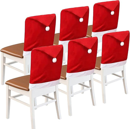 Christmas Chair Covers Hat Chair Back Covers for Xmas Holiday Chair Covers Set of 6, Stretch Parsons Chair Slipcovers Removable Washable kitchen for Home Hotel Banquet Holiday Decoration（6Pcs）