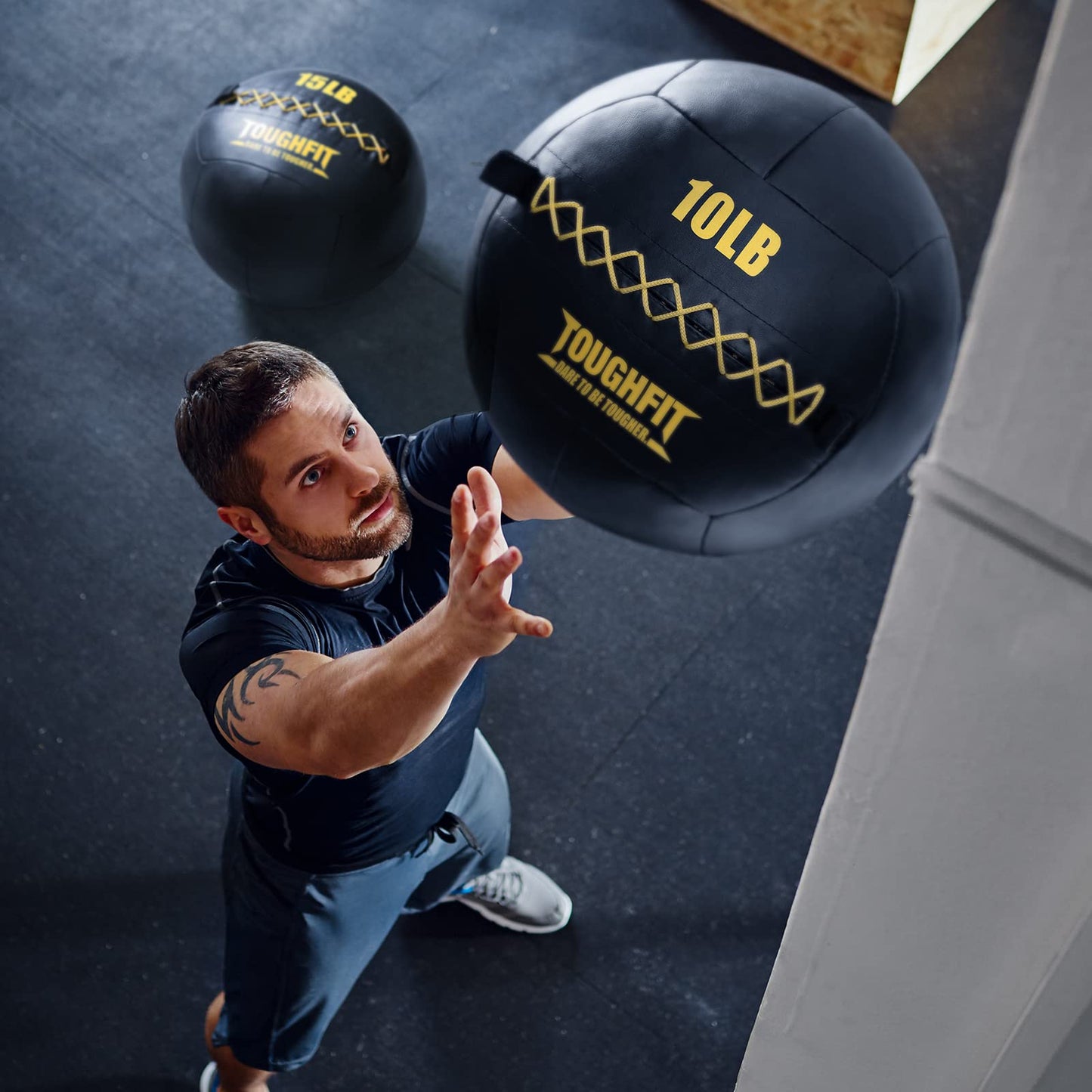 ToughFit Soft Wall Ball - Black Medicine Ball for Cardio Fitness Exercise - Weighted Med Ball for Strength and Conditioning Exercises, Cross Training Lunge, and Partner Toss (10LB)
