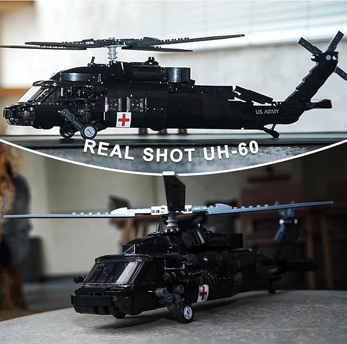 UH-60 Black Hawk Helicopter Military Set Army Airplane Building Bricks Rescue Helicopter Model Kits with 4 Soldier Minifigures Gifts for 6-12 Year Old Kids Compatible with Lego 692 PCS