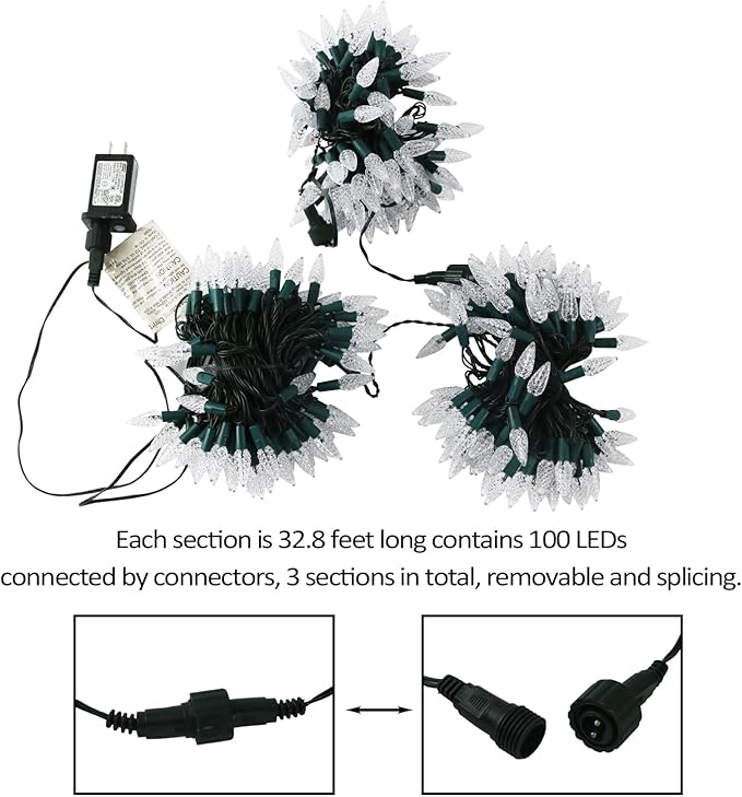 AWQ 300LED 108 FT C6 Christmas String Lights Plug in Fairy Twinkle String Lights 8 Modes Timer Function Waterproof Extendable for Indoor Outdoor Wedding Party Christmas Decoration (300, Warm White)