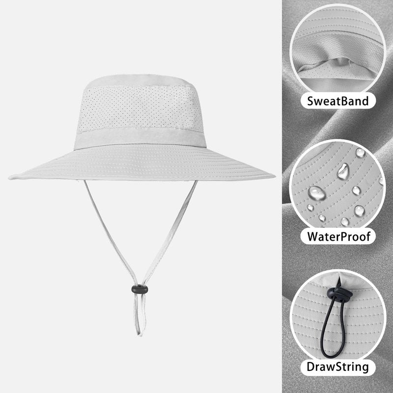 ZOORON Boonie Hat UPF 50+ Cooling Sun Hat for Men and Women,Wide Brim Bucket Hats for Outdoor Golf Hiking Safari Beach Light Grey