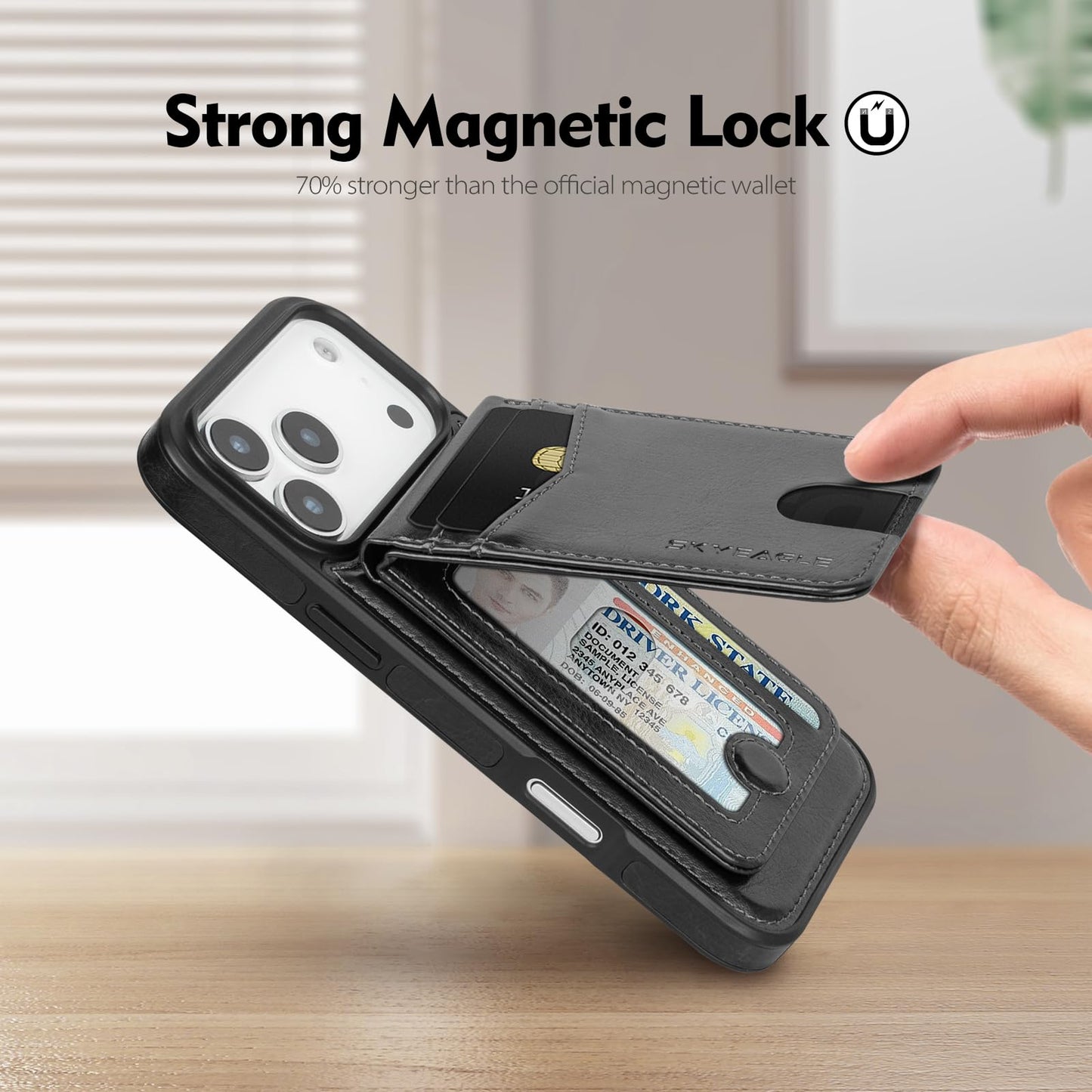 SkyEagle Compatible with Magsafe 2 in 1 Detachable iPhone 17 Pro Max Wallet Case with Card Holder,Women Men Magnetic PU Leather RFID Blocking Flip Kickstand Credit Slots,for Apple 17 ProMax,Black