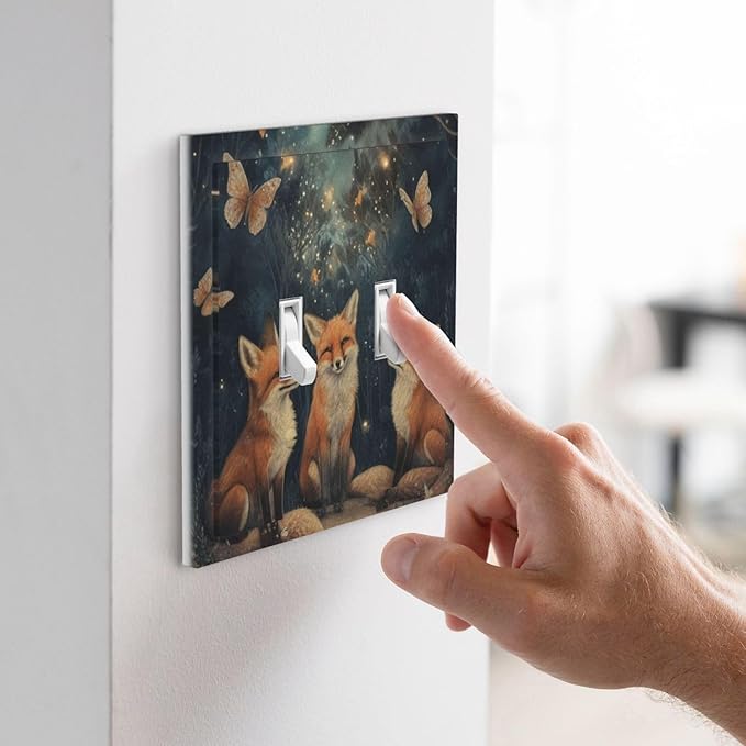 Decorative Art Light Switch Covers Foxes & Forest 2 Gang Double Toggle Wall Plate Decorative Switchcover Electrical Switchplate for Home Decor