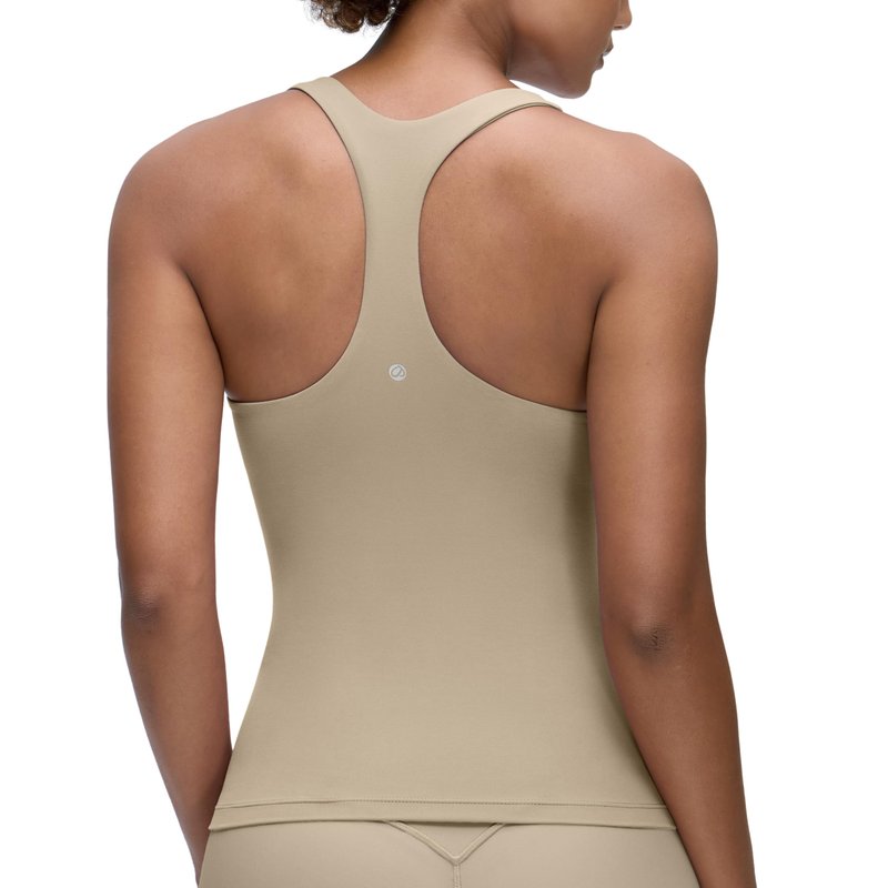 CRZ YOGA Butterluxe Workout Racerback Tank Tops for Women - Padded Athletic Spandex Yoga Shirts with Built in Bra Oak Large