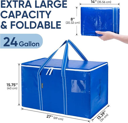 BALEINE 4-Pack Oversized Moving Bags with Reinforced Handles, Heavy-Duty Storage Tote for Clothes, Moving Supplies (Royal Blue, 4-Pack)
