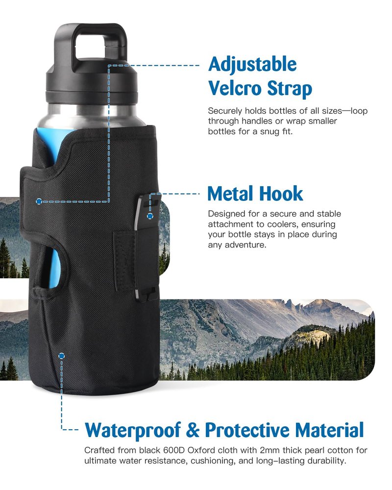 WEIGUZC Bottle Holder for HitchPoint Grid Compatible with YETI Hopper Soft Cooler or Camino Carryall - 600D Waterproof Oxford with 2mm Pearl Cotton - Hands-Free Water Bottle Carrier