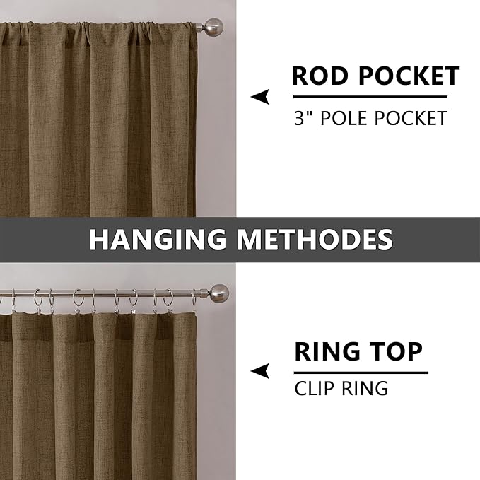 Tollpiz Short Linen Tier Curtains Rod Pocket Semi Sheer Half Kitchen Curtain Burlap Light Filtering Thick Linen Drapes for Bathroom, 30 x 24 inches Long, Brown, Set of 2 Panels
