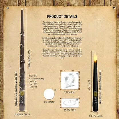 Flameless Floating Candles with Wand，20 Pcs Magic LED Hanging Taper Candles，Flickering Battery Operated Taper Candle with Wand Remote for Halloween Decorations Best Gift(Black)