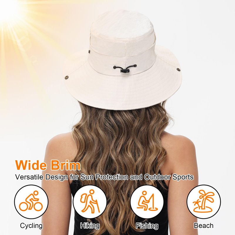 Sun Hats for Women Bucket Hat UV Protection Fishing Hat Wide Brim Safari Hats 2 in 1 Zip-Off Sun Visor Hats UPF 50+(1Pack-Beige)