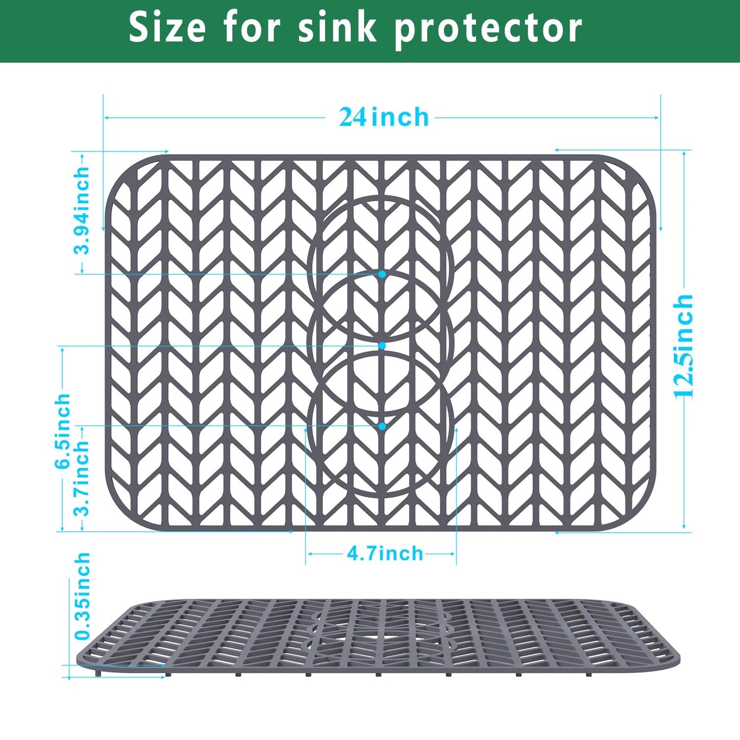 GUUKIN Sink Protectors for Kitchen Sink 19x13 & 24x12.5 & 13x11 & 26x14 & 28x14 & 29x15, Large Silicone Mats Grid for Bottom of Farmhouse Stainless Steel (24x12.5 with 3 Reserved Holes)