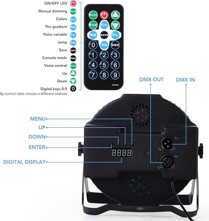 Dj Lights, 12 Pack 36 LED Par Lights Stage Lights with Sound Activated Remote Control & DMX Control, Stage Lighting Uplights for Wedding Club Music Show Christmas Holiday Party Lighting