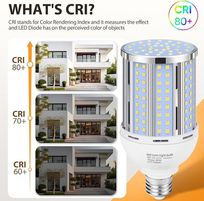 80W LED Corn Light Bulb(2 Pack),(800 Watt Equivalent) Fanless E26/E39 Medium/Large Mogul Base LED Cob Lamp 5000K Daylight 11,600LM for Outdoor Indoor Garage Warehouse Factory Workshop Street Backyard