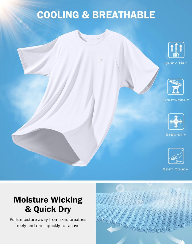 G Gradual Men's Athletic Workout T-Shirts Moisture Wicking Cooling Running Shirts Short Sleeve Performance Tee for Gym Tennis(White,S)