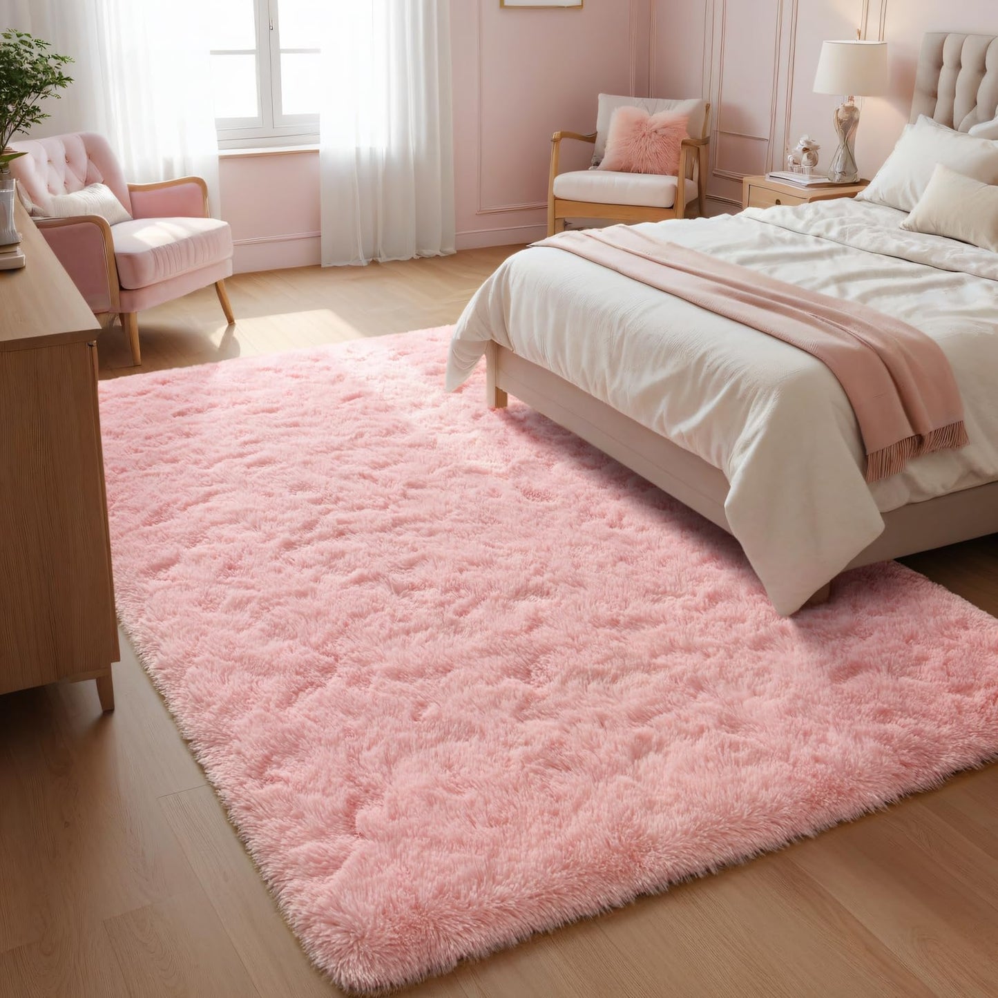 Macgace Light Pink Rugs for Bedroom Girls, 3x5 Shag Rug Fluffy Area Rugs with Non-Slip Backing for Living Room, Fuzzy Plush Carpet Washable Rug Cute Home Decor Aesthetic for Nursery Dorm Office