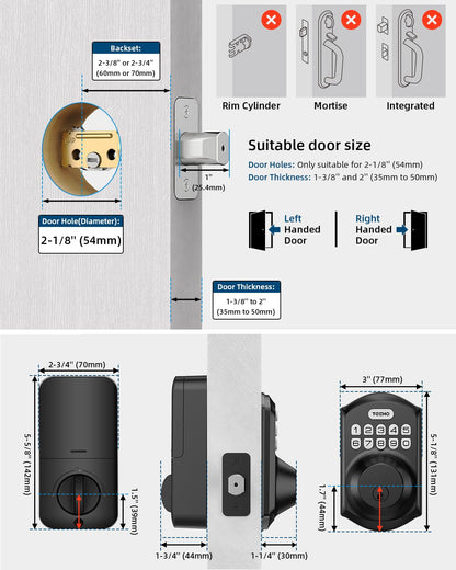 TEEHO TE001 Keyless Entry Door Lock with Keypad - Smart Deadbolt Lock for Front Door with 2 Keys - Auto Lock - Easy Installation - Satin Nickel