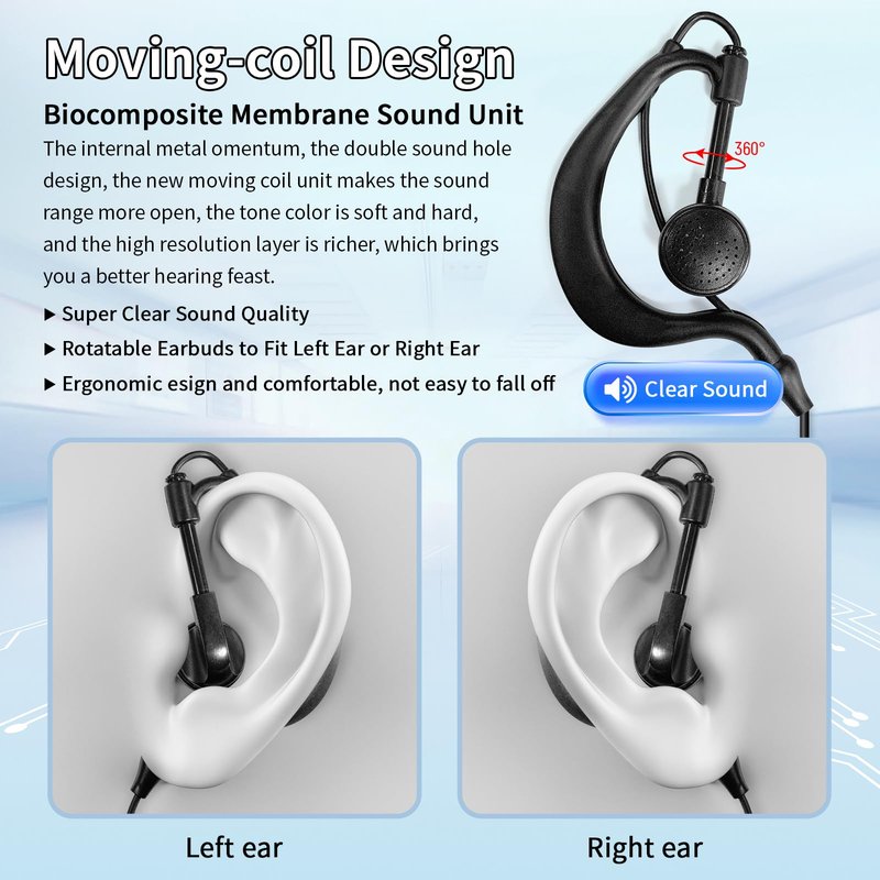 Maycall 5 Pack Walkie Talkie Earpiece with Mic Two Way Radio Earpiece 2 Pin Microphone Headset for Walkie Talkies Radio Compatible with ‎Retevis Baofeng Arcshell Kenwood Etc