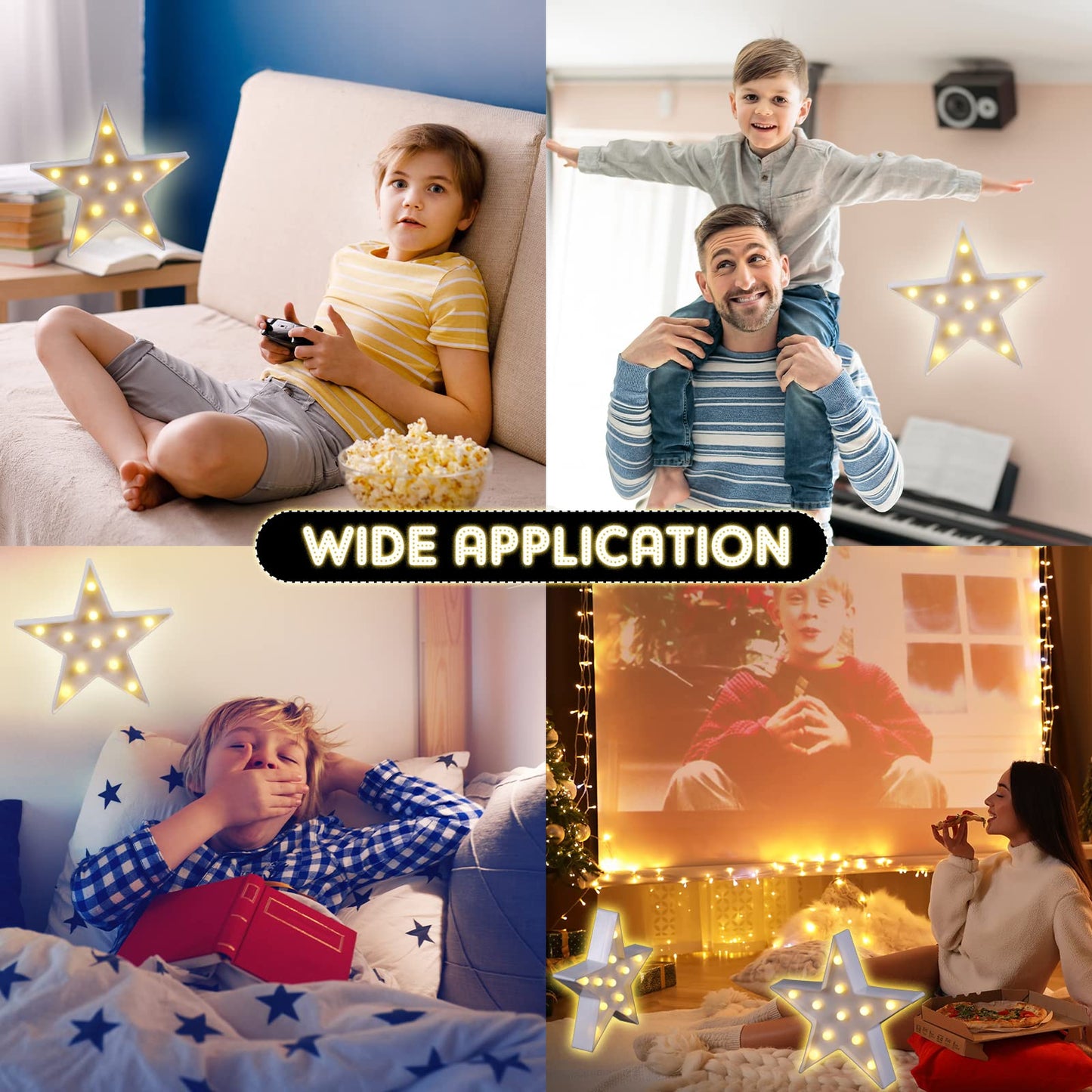 Tarpop 4 Pcs Star Plastic Night Light Battery Operated LED Marquee Star Sign Party Movie Theater Decor Room Wall Lamp for Kids Baby Child Girl Gifts, Birthday Party Christmas Home Bar(White)