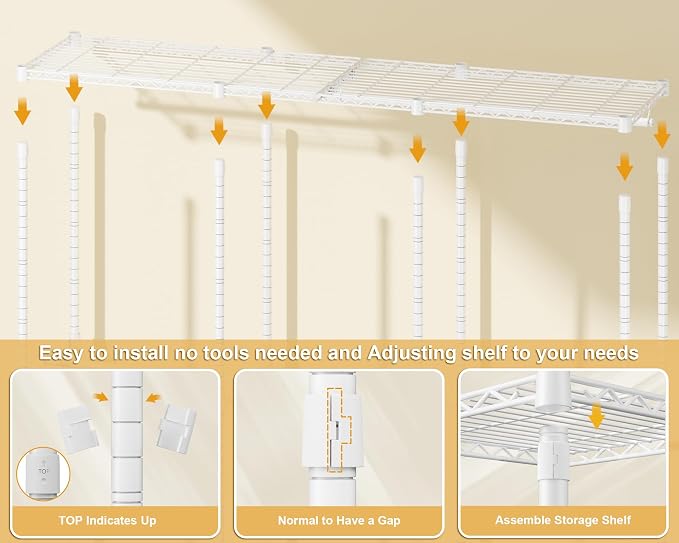 ULIFHOME E14C Pro Heavy Duty Closet Organizer System，Freestanding Clothing Racks for Hanging Clothes，Adjustable Garment Rack 69" W × 16" D × 77" H Hold 960 lbs，White Rack with Black Dustproof Cover
