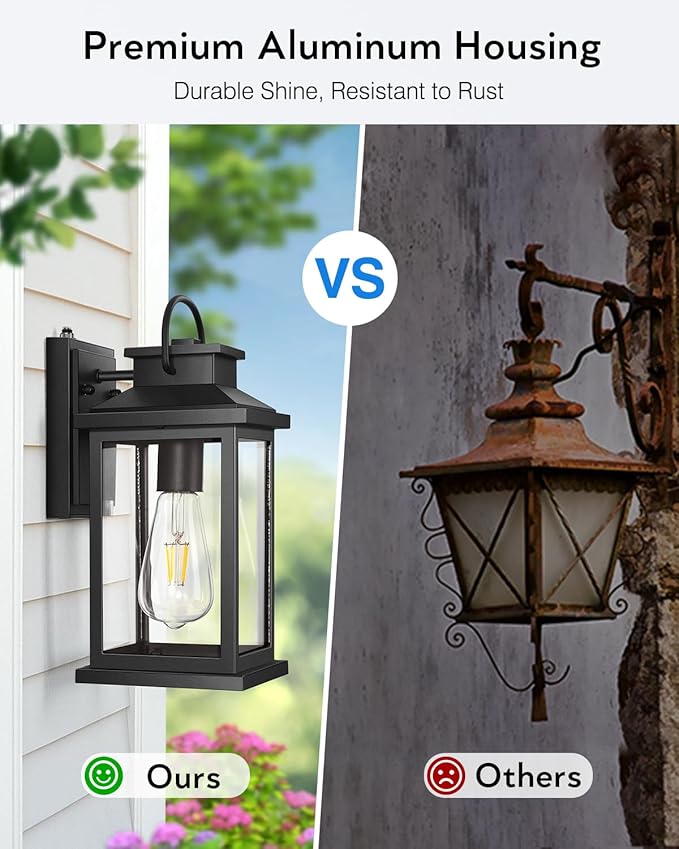VIANIS Porch Lights - Black Dusk to Dawn Exterior Wall Sconce Lanterns for House, Front Porch, Anti-Rust Waterproof Outdoor Garage Lights
