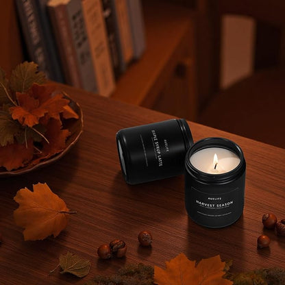Fall Candles, 4 Pack Soy Candles Set - Autumn Scents of Vanilla Pumpkin, Cinnamon Apple, Harvest Season, Maple Syrup Latte, Aromatherapy Fall Gifts for Men & Women, Thanksgiving Home Decor