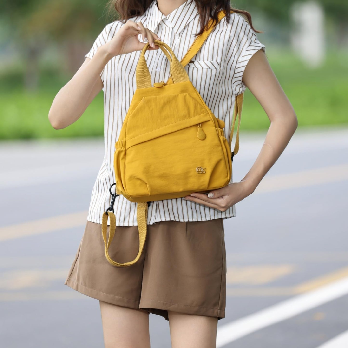 Wafybsre Convertible Sling Backpack for Women, Water-Resistant Lightweight Nylon Pack Hiking Travel Bag (Yellow)
