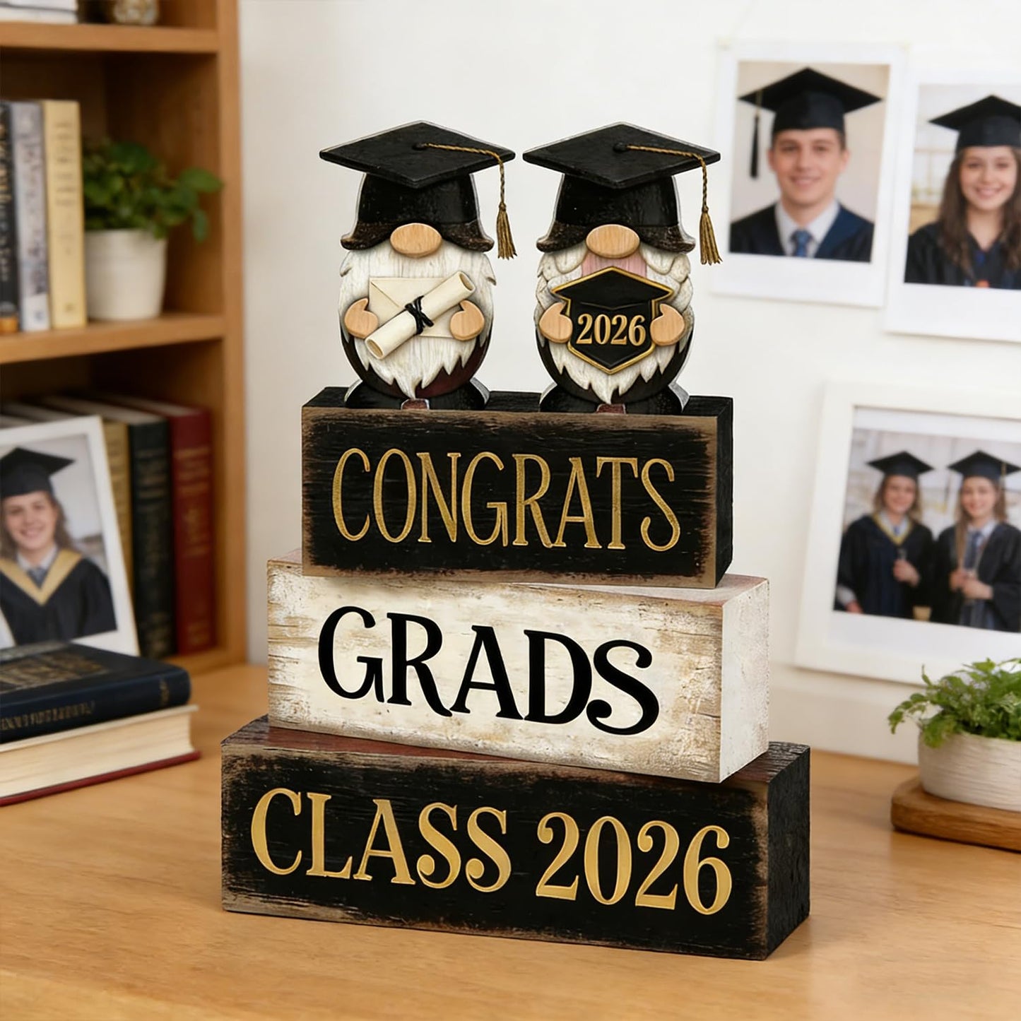 2026 Graduation Table Decorations Class of 2026 Senior Tiered Tray Decor Wooden Gnome Block Signs Farmhouse Congrats Grad Tabletop Party Centerpiece for Tables Wooden Sign for Home Decor