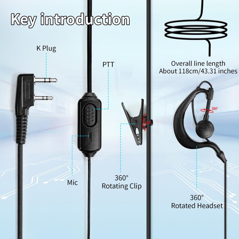 Maycall 5 Pack Walkie Talkie Earpiece with Mic Two Way Radio Earpiece 2 Pin Microphone Headset for Walkie Talkies Radio Compatible with ‎Retevis Baofeng Arcshell Kenwood Etc