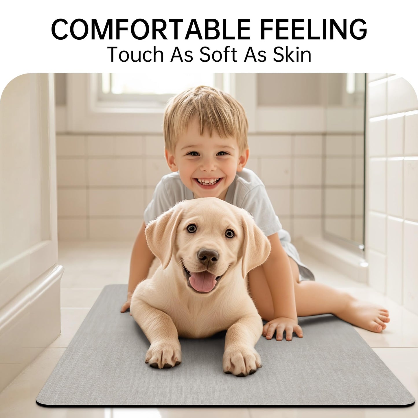 Mecko Bath Mat Rug, Rubber Non-Slip Quick Dry Absorbent Thin Bathroom Rugs Fit Under Door Bathroom Floor Mats-Shower Rug for in Front of Bathtub, Sink, Shower Room(Light Grey,16"x24")