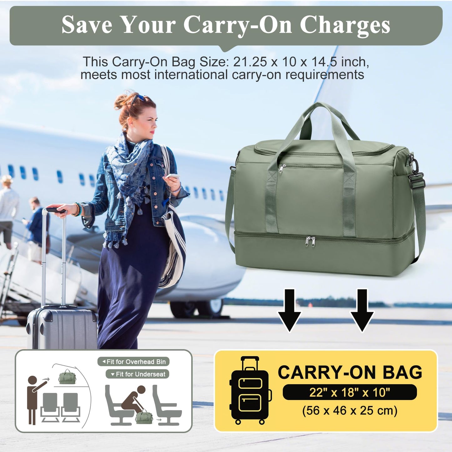 Extra Large Travel Duffle Bag,Carry on Overnight Weekend Bag with Shoes Compartment,Weekender Bags for Women for Travel Business Trips Sport Hospital