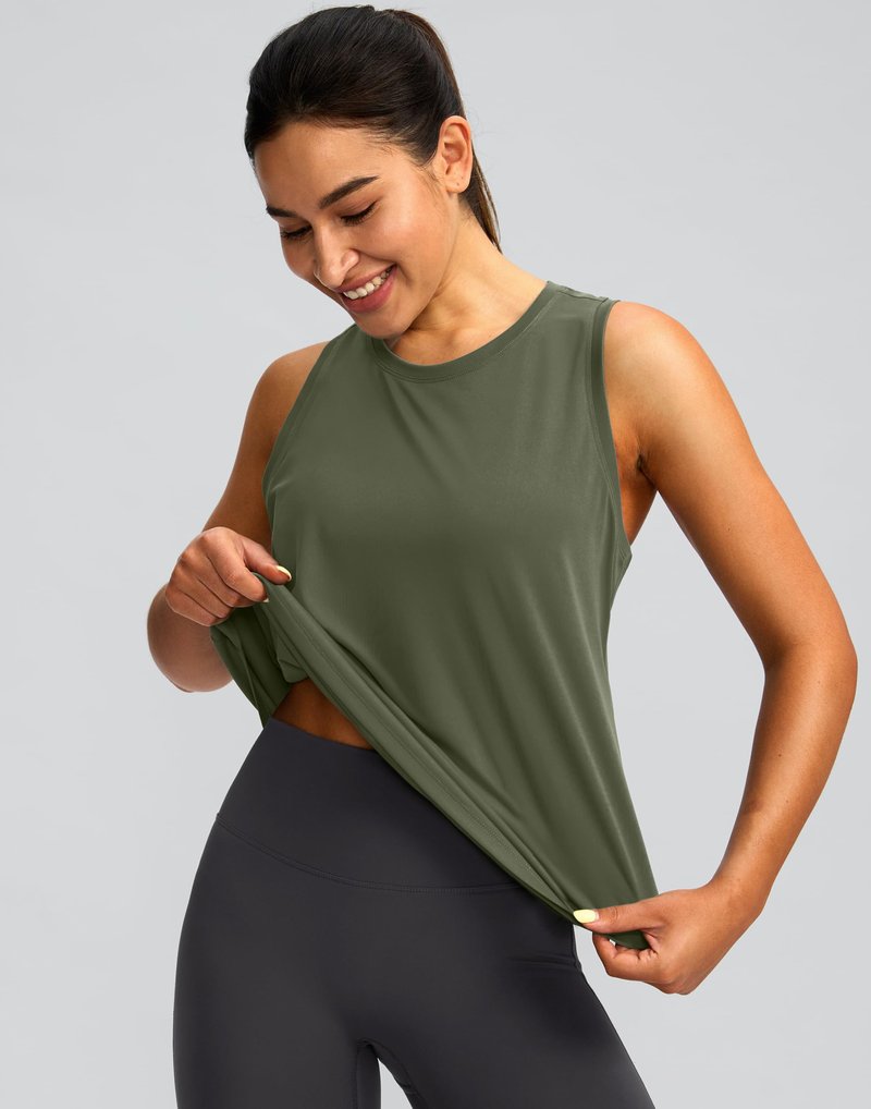 Women's Workout Tops Racerback Athletic Tank Tops Sleeveless Loose Fit Yoga Running Gym Shirts for Women(Olive,L)