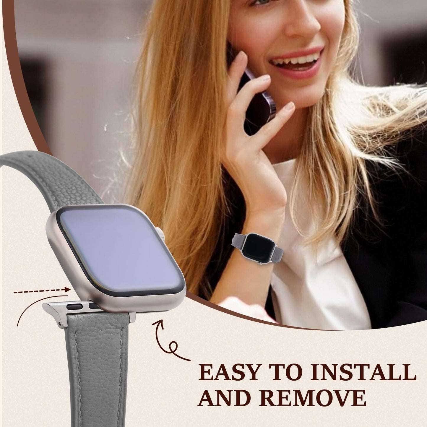 Thin Slim Soft Goatskin Women Leather Watch Bands for Apple Watch 38mm 40mm 41mm 42mm, Small Wrist Watch Band Lightweight Elegant Replacement Straps Compatible with iWatch SE 11 10 9 8 7 6 5 4 3 2 1