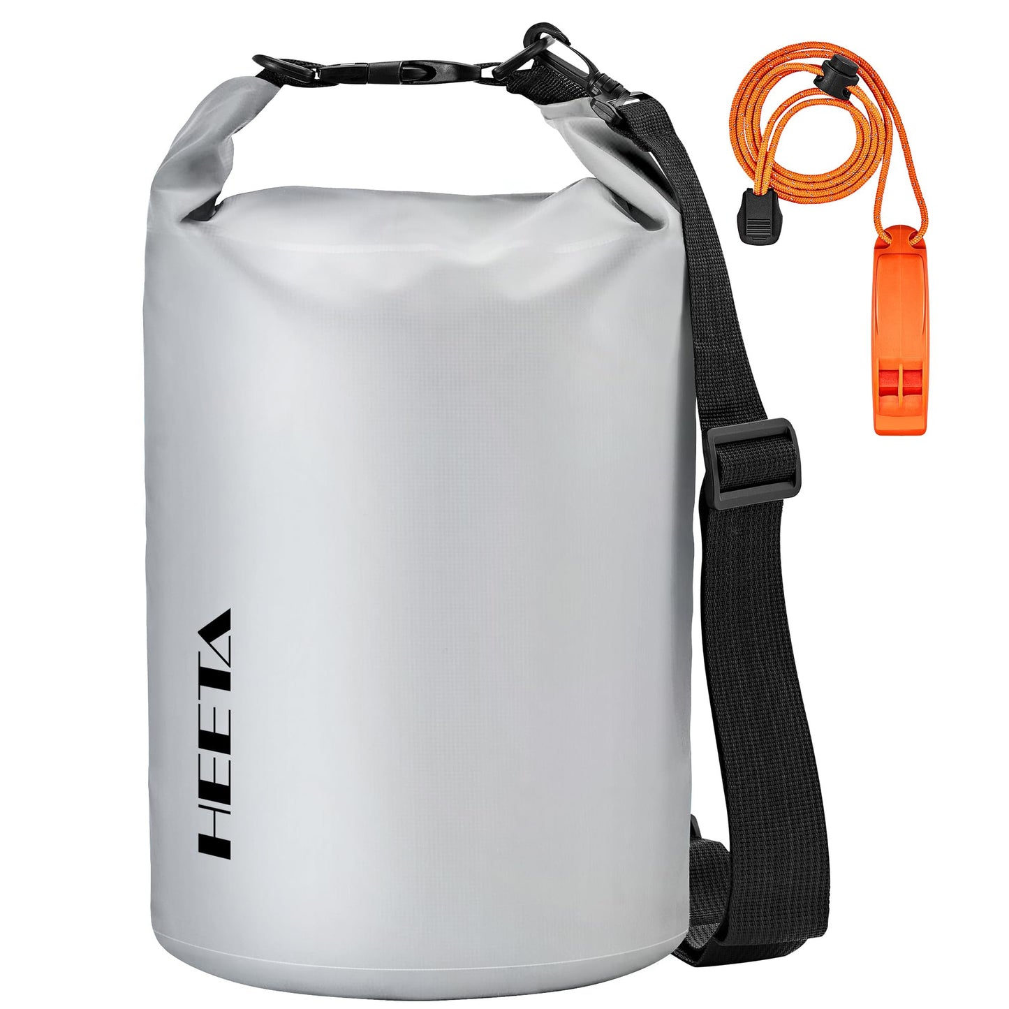 HEETA Waterproof Dry Bag for Women Men, Roll Top Lightweight Dry Storage Bag Backpack with Emergency Whistle for Travel, Kayaking, Boating, Camping, Beach, Cruise Ship Essentials (Light Grey, 5L)