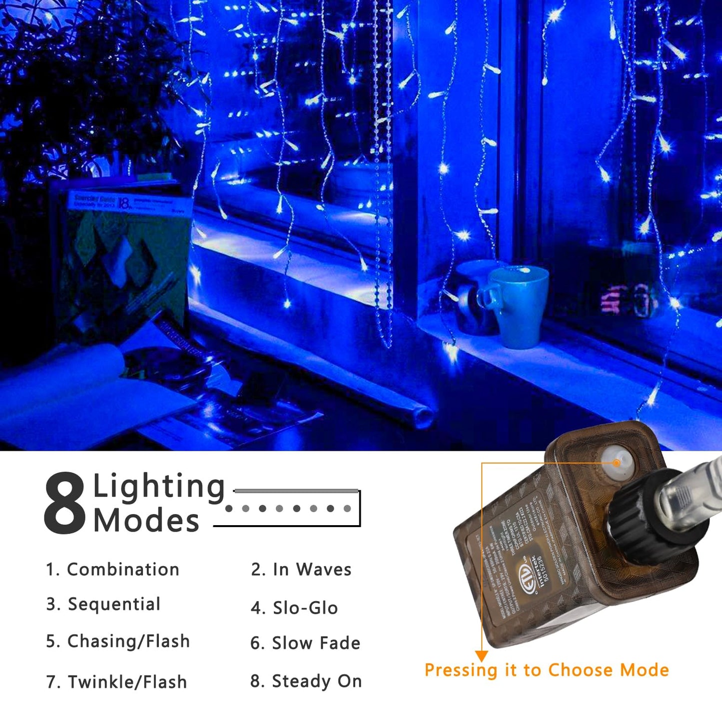 Brizled Blue Icicle Lights, 29ft 360 LED Christmas Icicle Lights with Remote, 8 Modes Christmas Roof Light with 60 Drops, Connectable Xmas Eave Light Outdoor Drop Lighting for Xmas Wedding Holiday